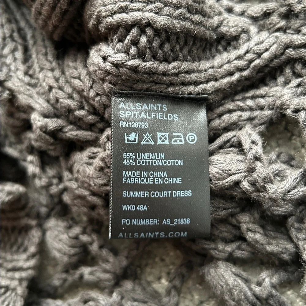 ALLSAINTS Hand Crochet Open-Knit Sweater Dress UK 12 US 8 Linen Cotton Boho - Picture 9 of 12